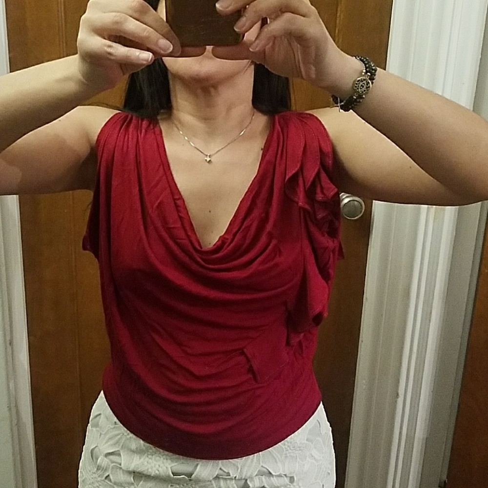Express Women's Red Ruffles Top XS